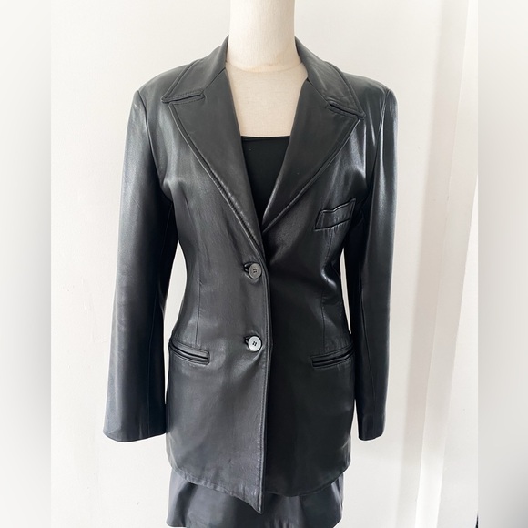 Vintage Andasimo Genuine Black Leather Blazer – Size 6 - Picture 1 of 9